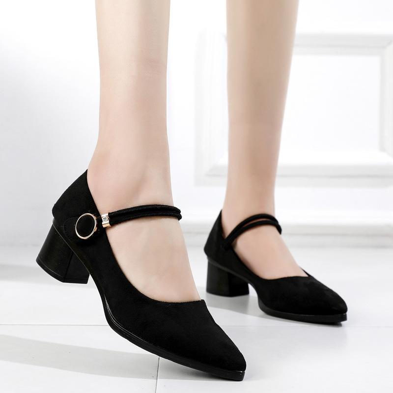 ****** and Autumn New Tooling Women's Single Shoes Old ******* Cloth Shoes Black Pr**essional Work Shoes Fashion Pointed Thick Heel Work Shoes