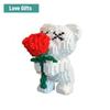 Cute Pink Flower Rose 3D Bear Micro Building Block Toy Educational Toy For Kids Couple Gift Desktop Home Decorations