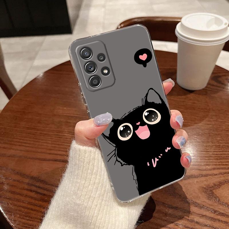 Schwarze Katzen Süße Katze Transparente Weiche Handyhülle Für Samsung Galaxy A56 A57 A37 A55 A54 A36 A35 A26 A25 A16 A17 A07 A52 A73 A21s Hülle