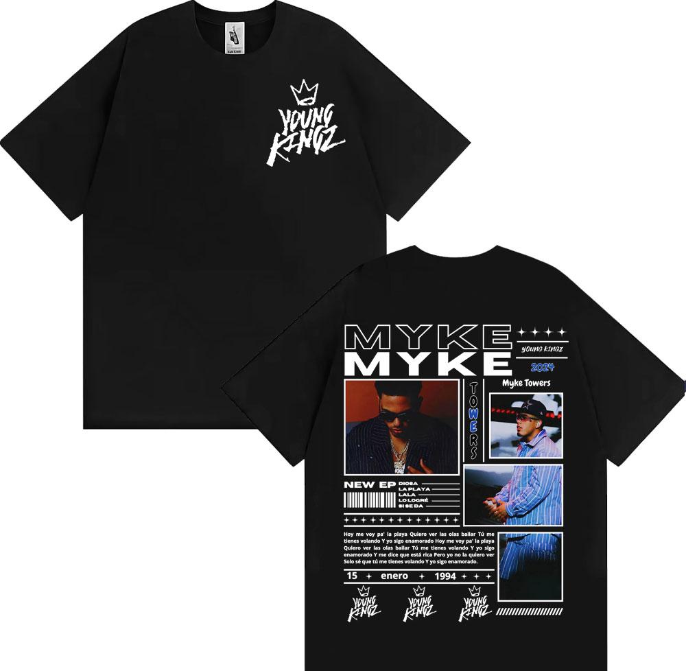Rapper Myke Towers Graphic Printed T-shirts for Men Harajuku Hip Hop Oversized T Shirt Unisex Summer Cotton Short Sleeve T-shirt