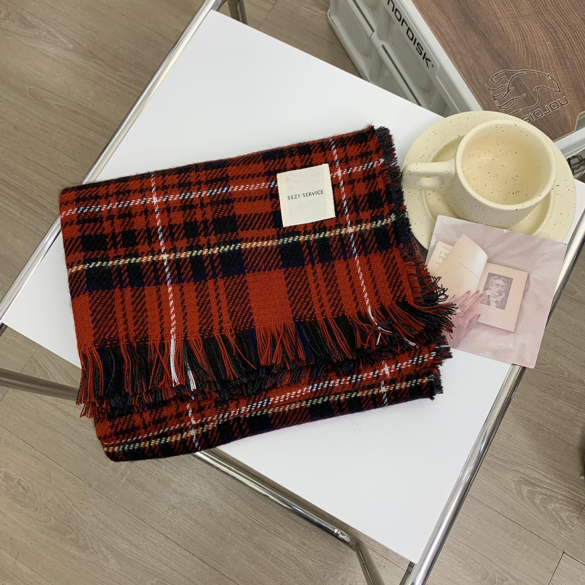 

Red Plaid Retro Scarf Female Korean Version Versatile Ins Christmas Scarf Warm Student Couple Shawl Autumn and Winter 200*60cm