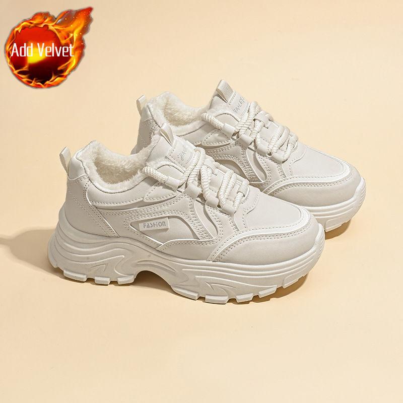 

Зимние кроссовки для женщин в корейском стиле на толстой подошве, теплые хлопковые спортивные туфли, удобные массивные кроссовки для бега, повседневные 40