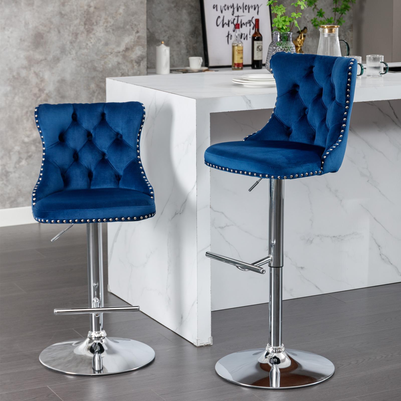 Swivel Velvet Barstools Adjustable Seat Height
