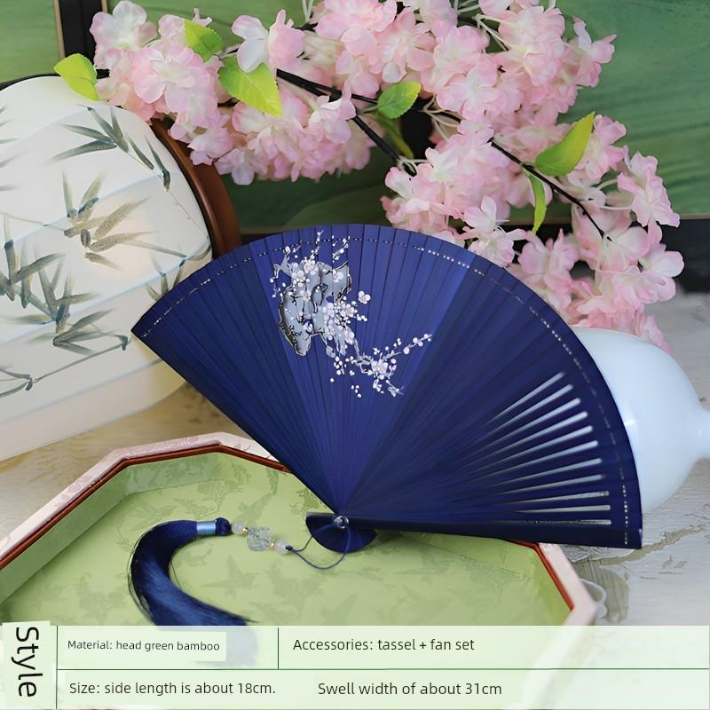 Fan Full Bamboo Folding Fan Carved Foldable Mini Fan Small Size Portable Chinese Style Chinese Ancient Style Dance Fan Green for Women