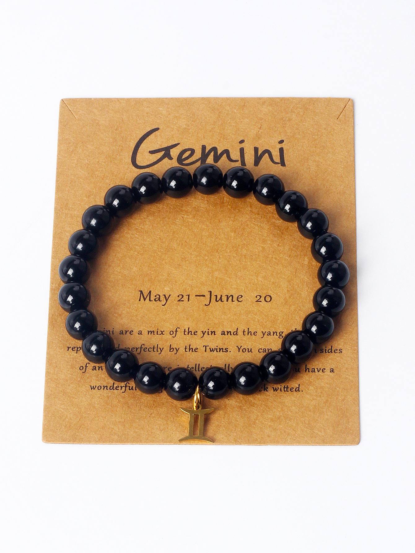 Natural Stone Bracelet with 12 Zodiac Charms - Amethyst,Labradorite,Opal, Tiger s Eye & Stainless Steel Pendant for Men Women 19cm-7.48inch