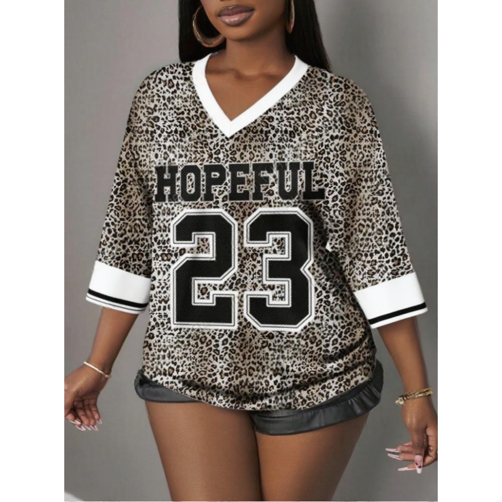 Fashion Casual Women Number 23 Print V-Neck Short Sleeve T-Shirt Summer Tee Baseball Jerseys Stripe Oversized Sport T-Shirt