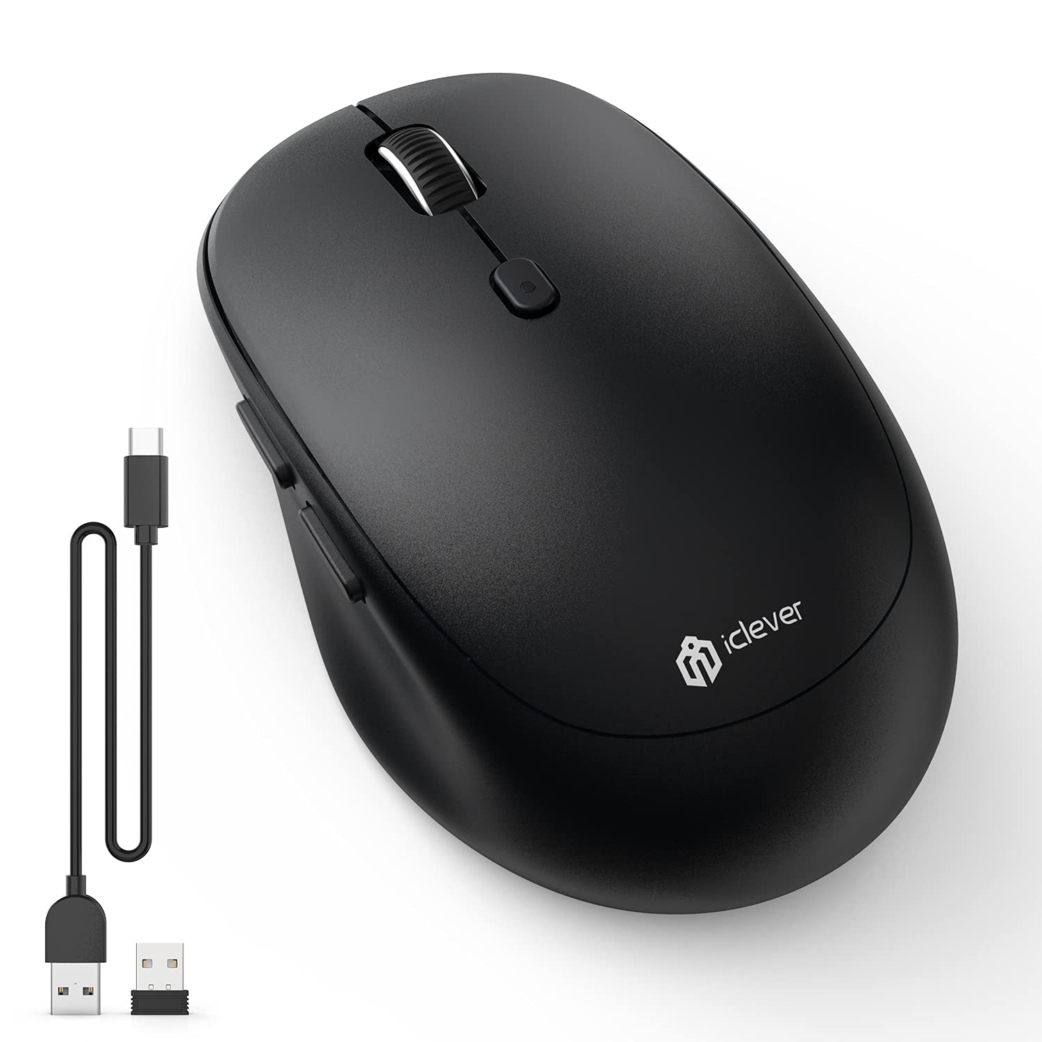 

iClever MD165 Dual-Mode Wireless Mouse, Bluetooth Type-C Rechargeable, 2.4GHz, Quiet, 7-Key Buttons, 800120016002400 DPI, Supports 3 Simultaneous