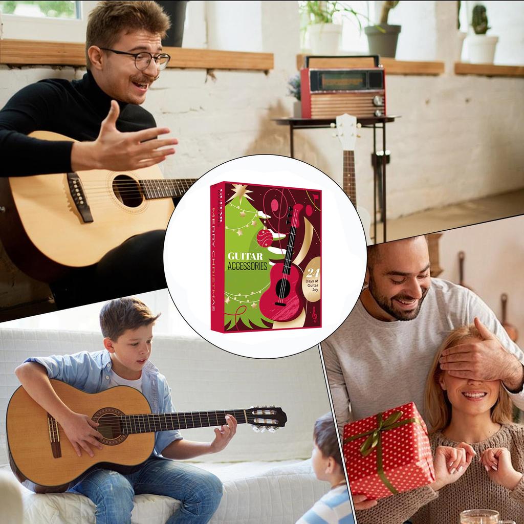 Calendários do Advento 2025, Calendário de Contagem Regressiva de Natal para Guitarrista com 22 Palhetas e Porta-Palhetas, Presente para Amante de Música de Baixo, Ukulele
