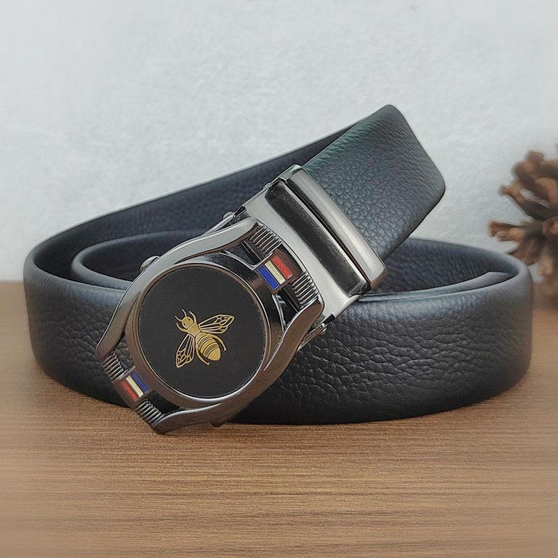 Men'S Automatic Buckle Belt Leather Business Belt Men'S First Layer Cowhide Middle-Aged Simple Dad Gift Belt Men
