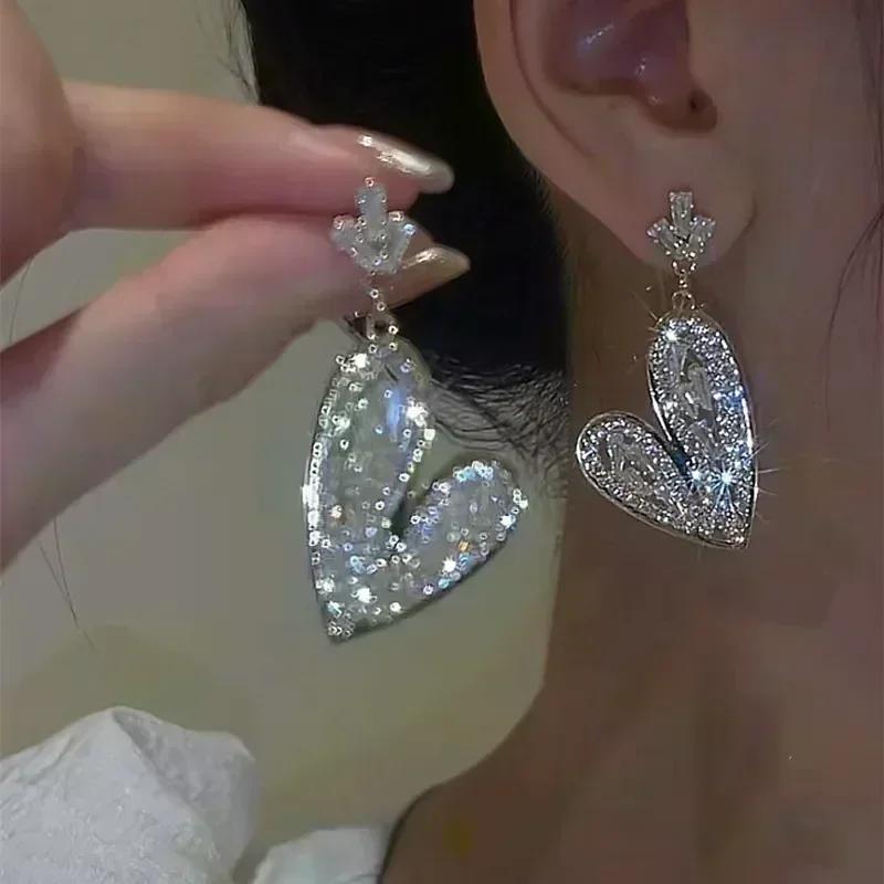 New Square Brown Crystal Zircon Double Layer Drop Earrings For Women Fashionable Daily Accessory Party Jewelry Birthday Gifts