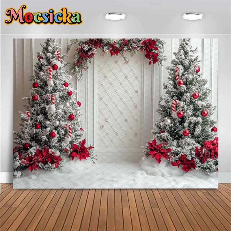 Mocsicka Christmas Tree Photo Background Room Palace Wall Decorations Winter Snow New Year Party Photography Backdrops Wallpaper