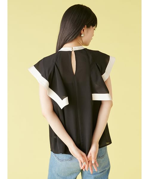 Lily Brown Square Sleeve Ruffle Blouse Black Women's LWFB252100,