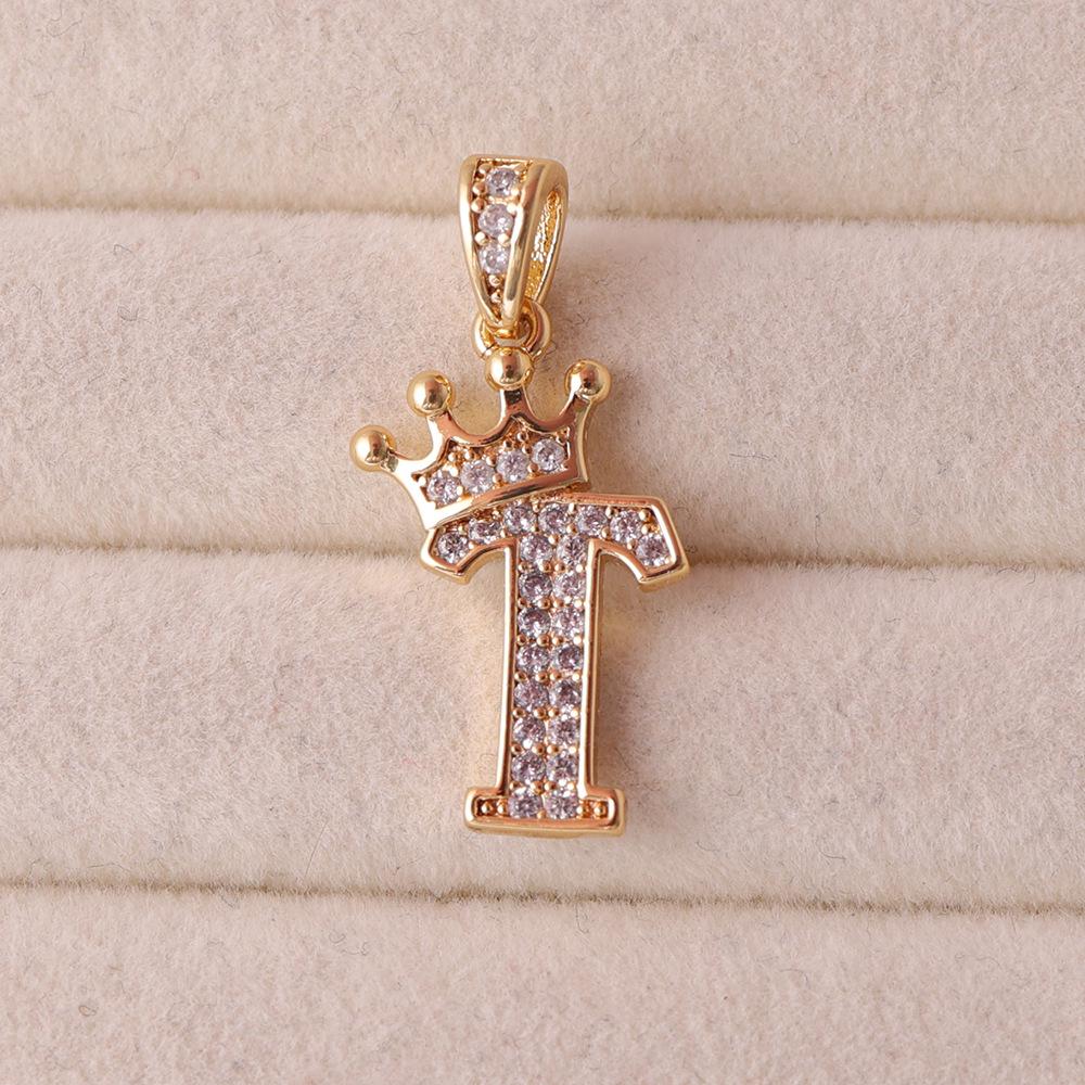 Gold-Plated Crown Rhinestone Letter Pendant Necklace