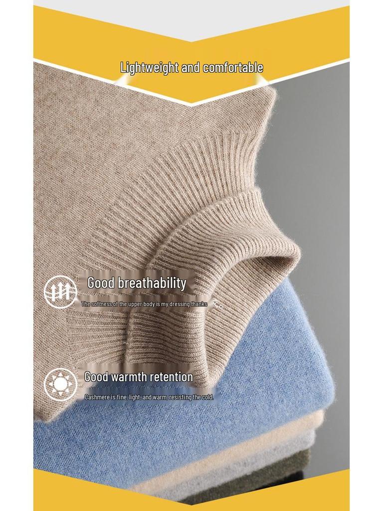Cashmere 2025 Men's High Neck Solid Color Pullover Sweater - Autumn/Winter Collection