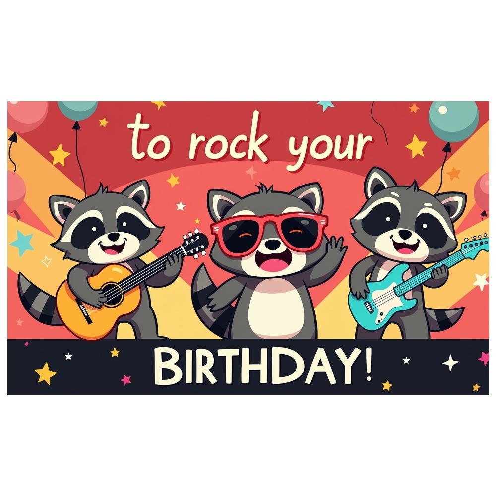 Rock N Roll Banner Lively Theme Animal Birthday Decor Raccoon Birthday Banner Star Decoration Music Event Banner For Kids