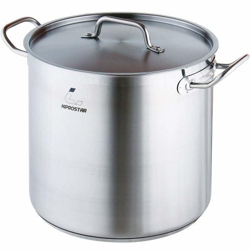 KIPROSTAR 30cm Induction-Compatible Stainless Steel Stockpot (with Lid), 21L Capacity (Full Capacity), Triple-Layered Bottom, Deep, Dishwasher Safe, F