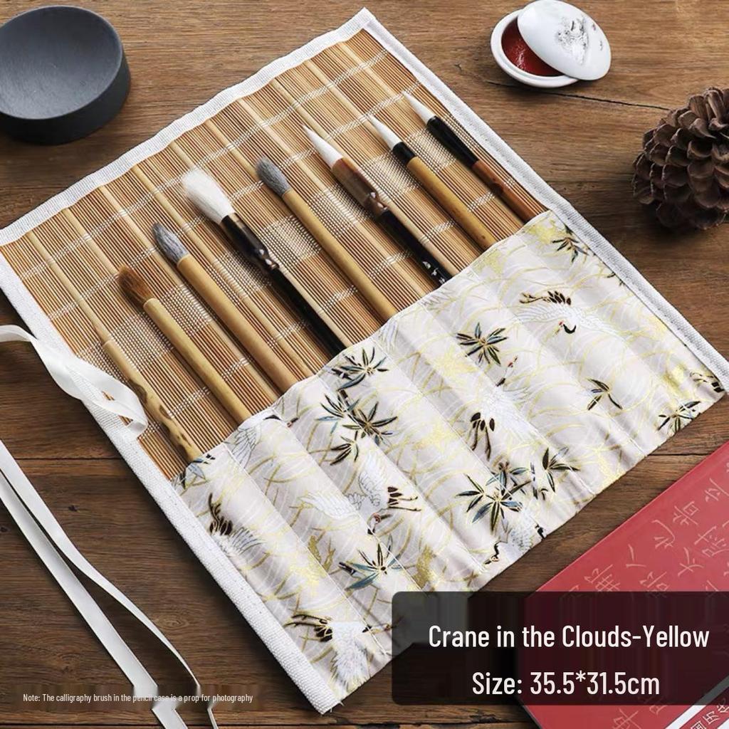 Ancient Style Canvas Calligraphy Brush Roll | Elegant Bamboo Pen Storage | Portable, Creative & Exquisite Design