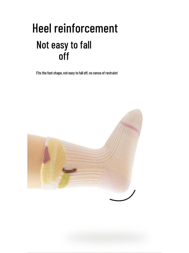 Spring/Summer Cartoon Mesh Pink Baby Socks - Antibacterial, Seamless, Breathable, Thin, Non-Constricting Cotton for Girls