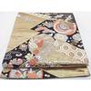 Used Heiwa-ya Kimono Rokutsu Style Fukuro Obi, Karaori Weave, Phoenix Auspicious Flowers Butterflies Circle Pattern, Black Base, Gold and Silver
