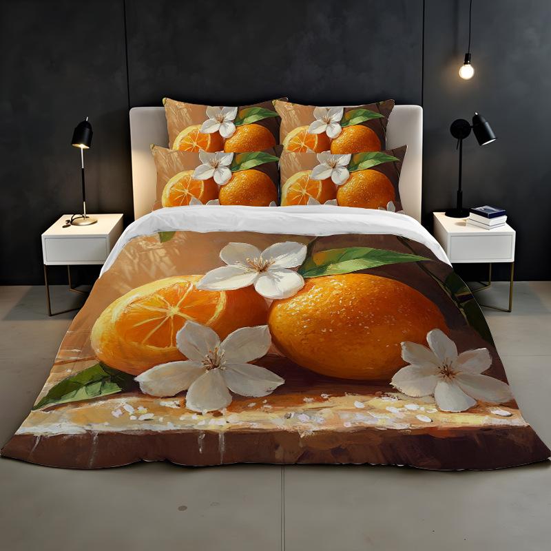 3D Digital Printing Bedding Two Or Three Piece Fruit Orange Polyester Quilt Cover