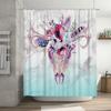 Vintage Skull Shower Curtain with Feather Design Watercolor Flowers Decor Lavender Blue White Colors for Bathroom Easy Installat