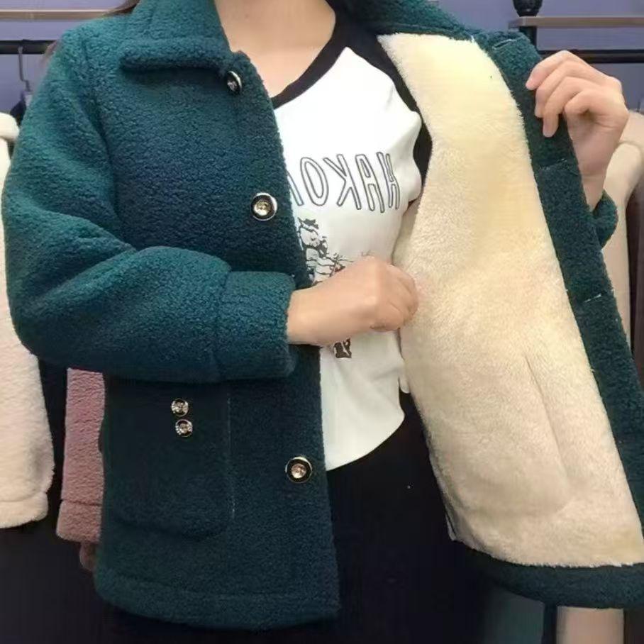 Lambswool Faux Fur Lined Loose Fit Mid-Length Women's Winter Coat, 2025 Autumn/Winter Collection