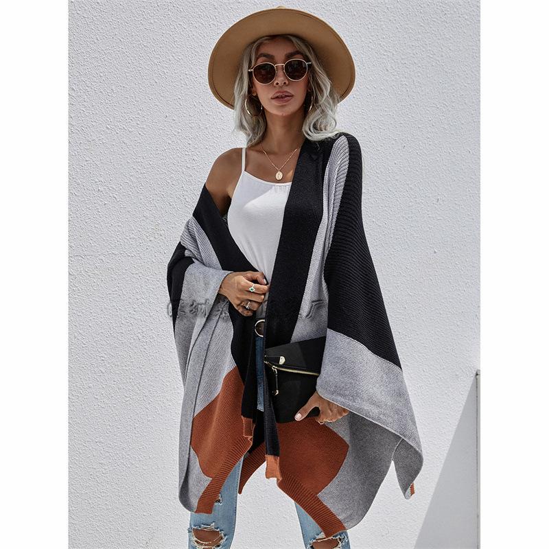 Autumn and winter women s plaid large size loose knitted cardigan women s coat sweater women s loose big sweater S
