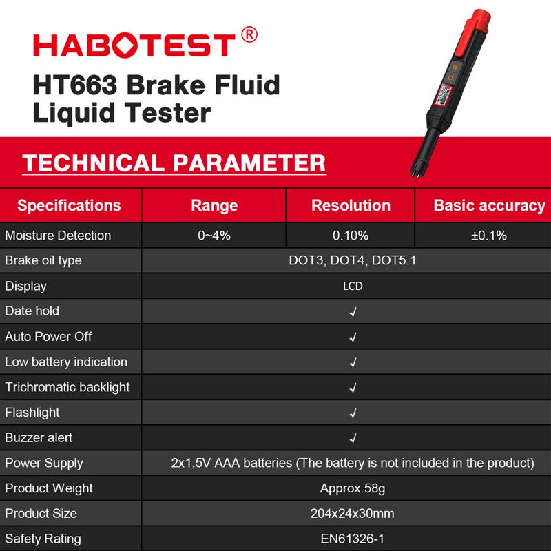 Car Brake Fluid Tester High-Precision Hydraulic Fluid Liquid Tester Pen Oil Moisture Tester For Professional Technicians