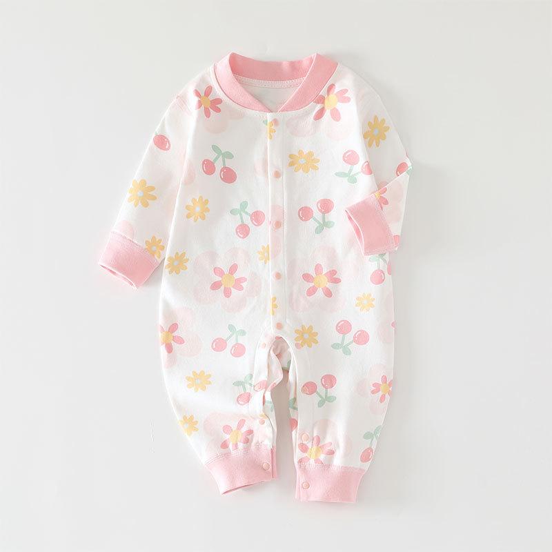 100% Cotton Baby Romper Long Sleeve Seamless Design Single Row Buttons Soft Class A Safety Newborn Bodysuit Simple Style