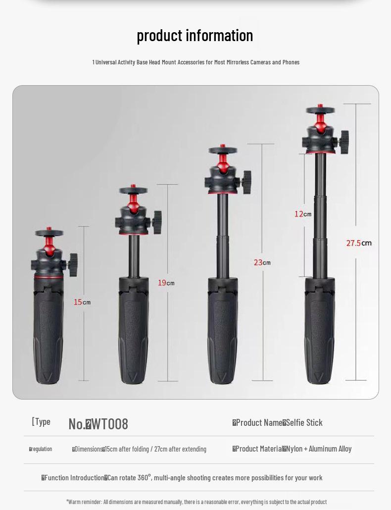 DJI Pocket 3 Desktop Extension Tripod Mini Portable Selfie Stick for Mobile & Vlog Camera