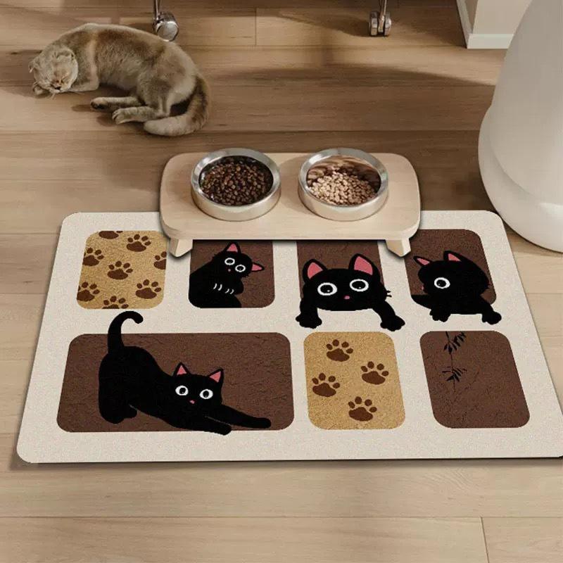 Large Cartoon Pet Placemat for Cats and Dogs - Spill-Proof, Absorbent, Non-Slip, Easy-to-Clean.