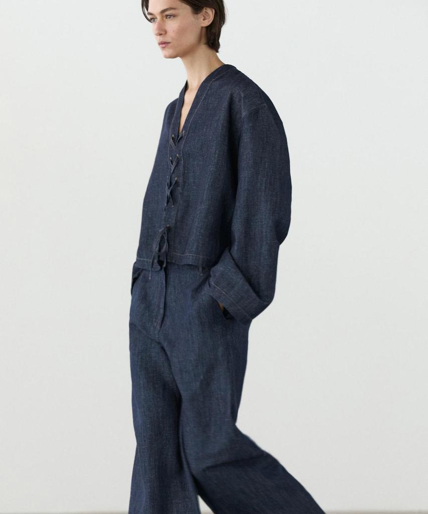 Masimodutti Linen Blend Wide Leg Denim Pants