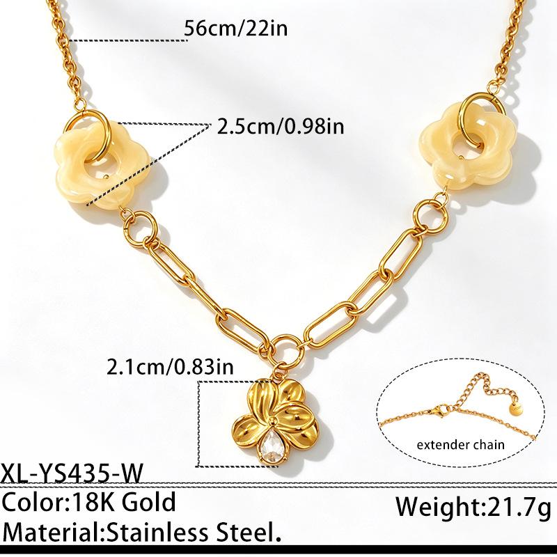 Stainless Steel Resin Pendant Necklace Sweet Zircon Flower Spliced Necklace Exquisite Romantic Dinner Jewelry As Gifts for Women