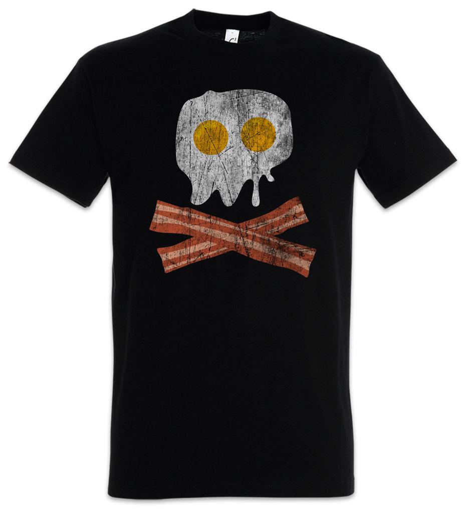 Bacon & Egg Skull T-Shirt Mens Womens Tees Top Fried Egg Fun Geek Nerd Pirate Bones Addicted