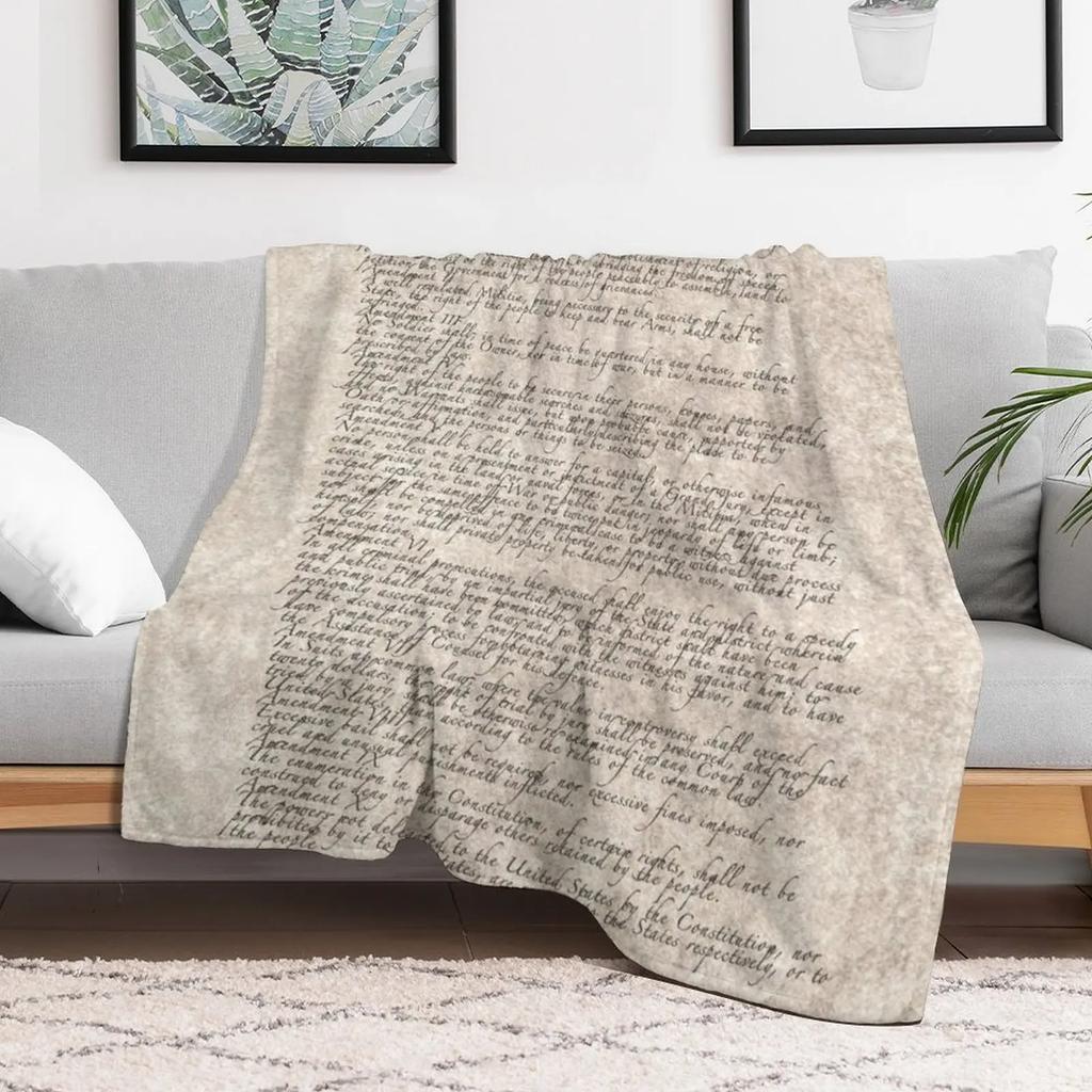 US Constitution The Bill of Rights On Parchment Paper Throw Blanket Lightweight Cozy Blanket for Bed Sofa