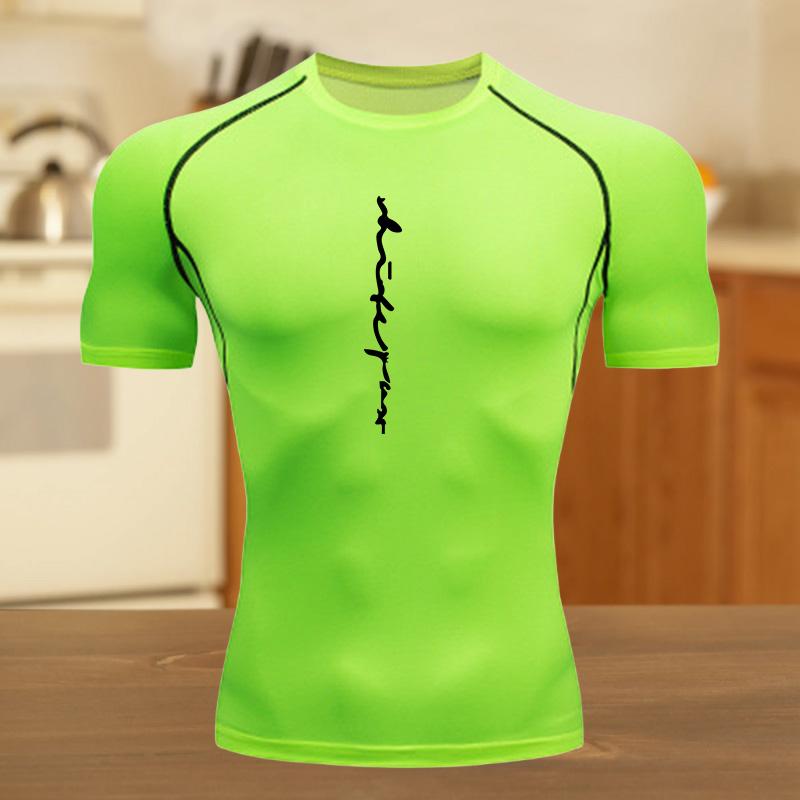 

Men Summer Athletic Compression T-Shirt Workout Breathable Quick-Dry High-Elasticity Short Sleeve Tee with Bold Graphic Gym S