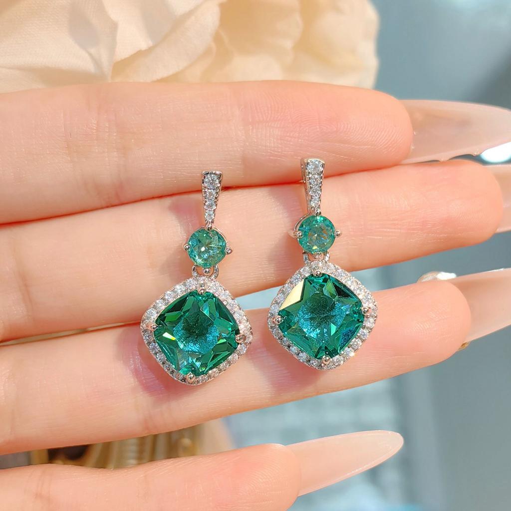 Simulation Royal Sapphire Pendant Bird'S Nest Fat Square Color Treasure Earrings Paraiba Ring Green Diamond Set Women