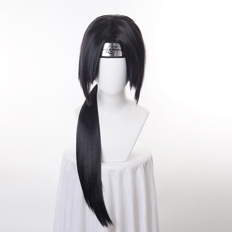 Anime Itachi Uchiha Long Straight Black Uchiha Itachi Cosplay Wig Heat Resistant Synthetic Wigs + Headband + Wig Cap