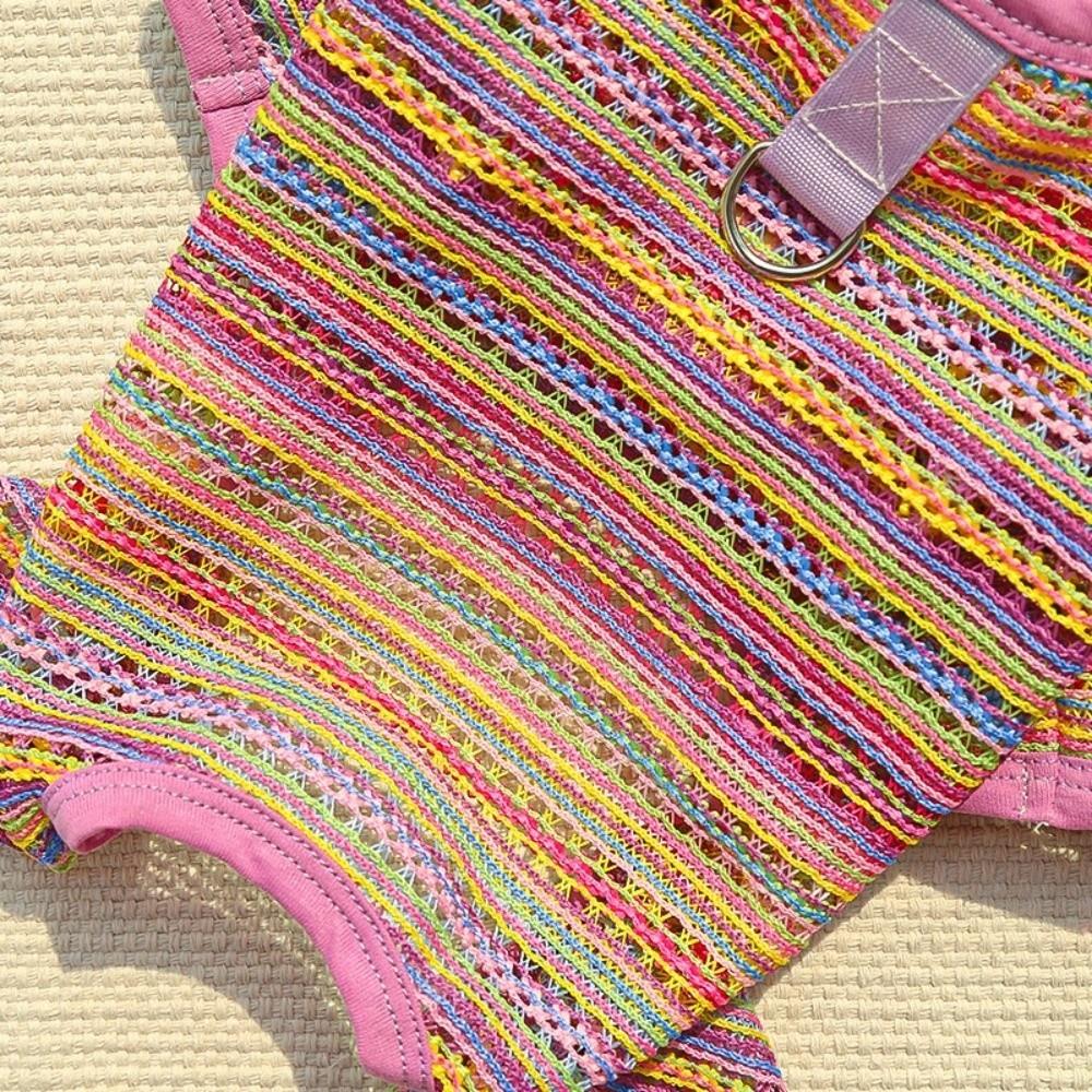 Colorful Stripes Dog Sun Protection Clothes Breathable Mesh Four Legged Dog Clothes  Spring Summer