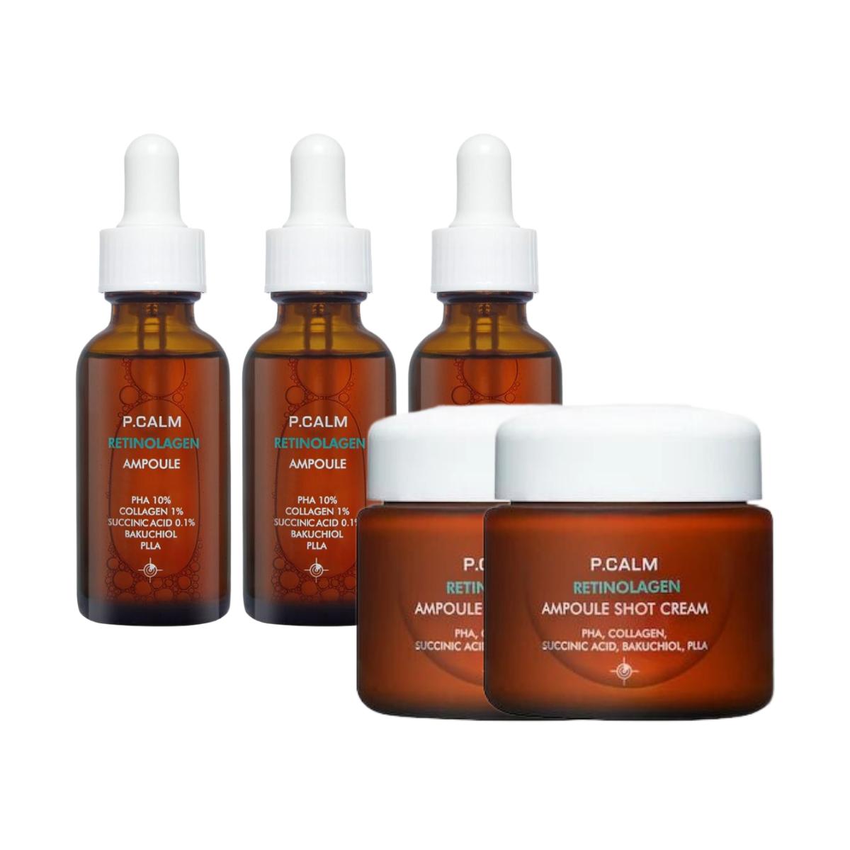 

P.CALM Retinolagen Intensive Firming & Elasticity 5-Piece Gift Set (Ampoule 30ml x3 + Cream 60ml x2), Youthful Skin Revitalizing Kit