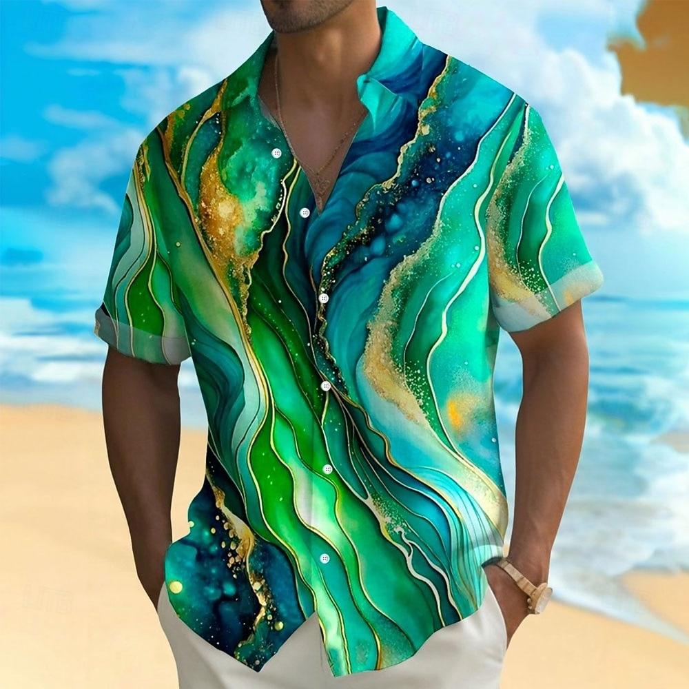Herren Luxus Abstrakt Marmor Hemd Button-Up Hemd Kurzarm Mode Lässig Urlaub Feiertag Streetwear