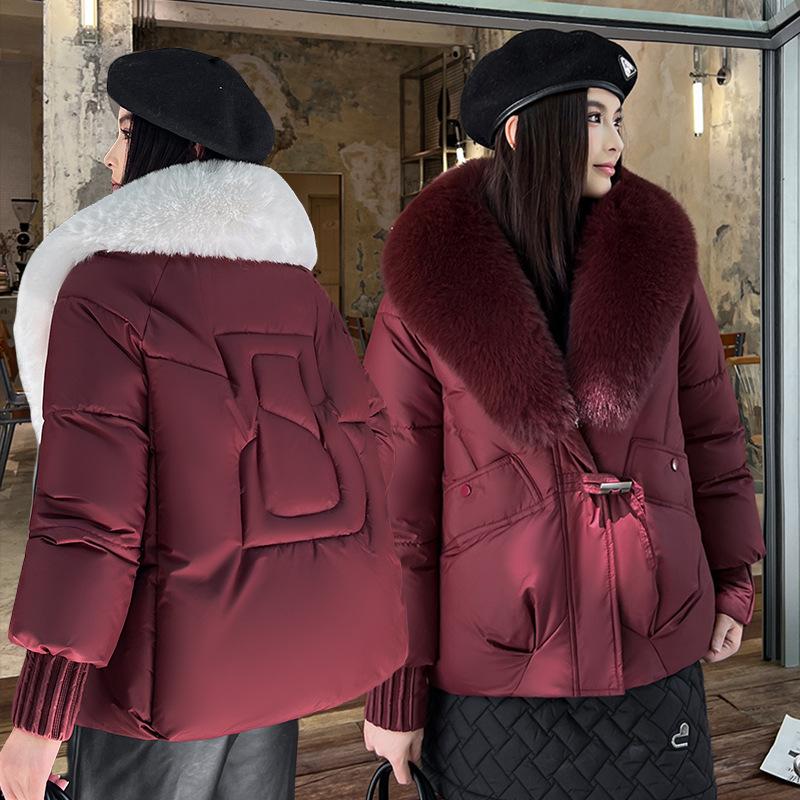 Winter Large Fur Collar Fashionable and Versatile Women's Short Thick Warm Windproof Jacket
