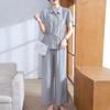 XUEXI Women's Summer Two-Piece Lapel Shirt & Wide-Leg Pants Set
