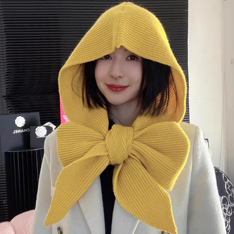 Women's Knit Wool Hooded Shawl: Solid Color, Windproof, Sun Protection, Versatile Neck Warmer for Autumn/Winter.