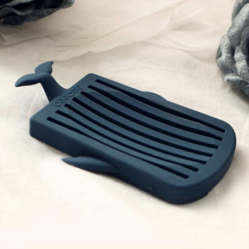 Silicone Whale Soap Dish Holder Tray white