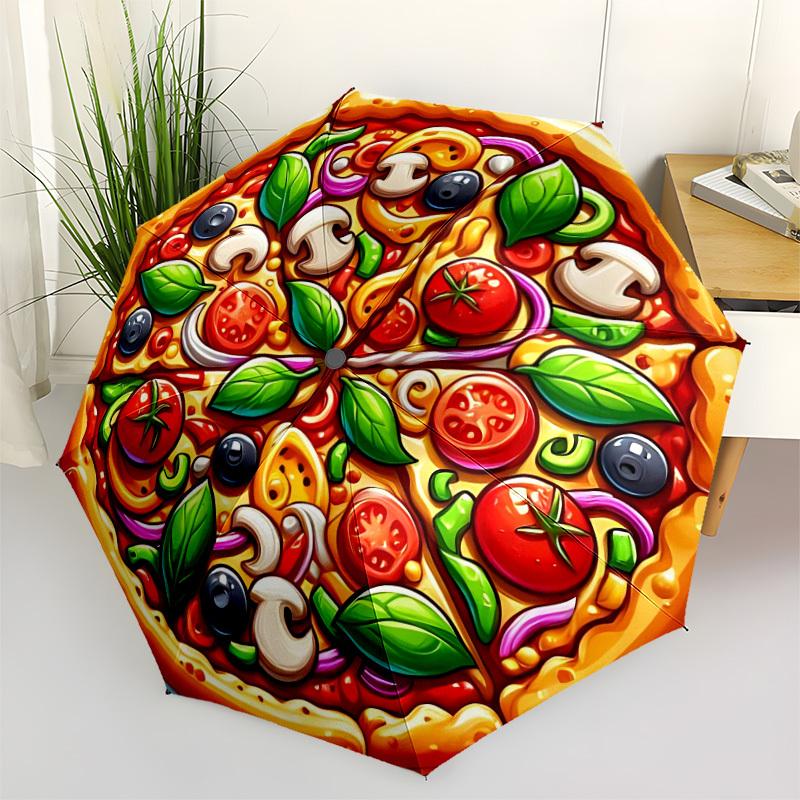 1pc Pizza Print Automatic Open/Close Umbrella, Compact Travel Umbrella, 8-Rib Sturdy Frame - Ideal Gift for Friends Yy251118088