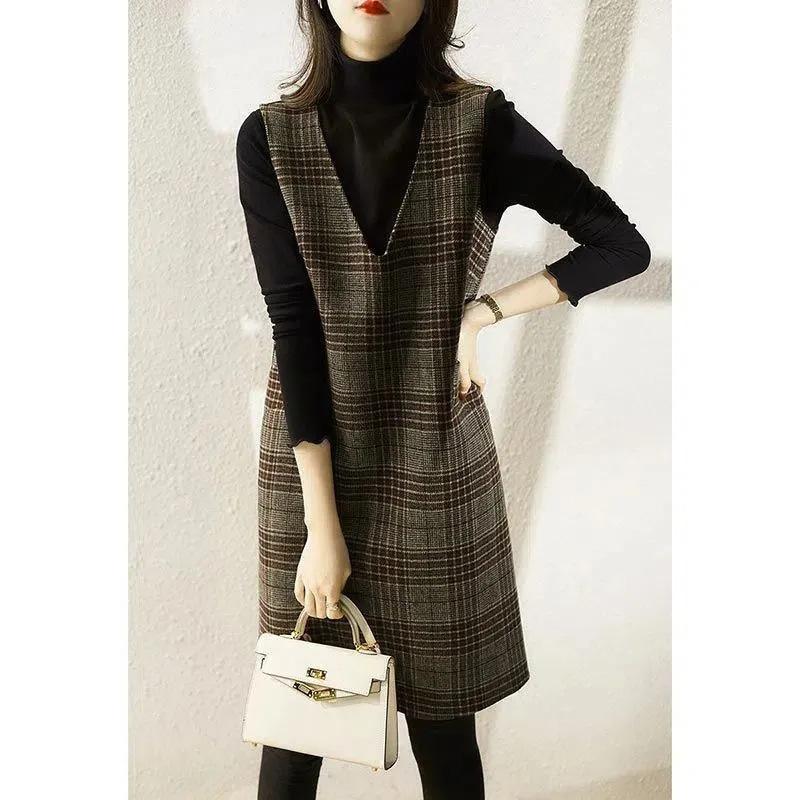 

Жилет в клетку средней и длинной длины, шерстяная юбка, женская, осень и зима, новая юбка А-образного силуэта M