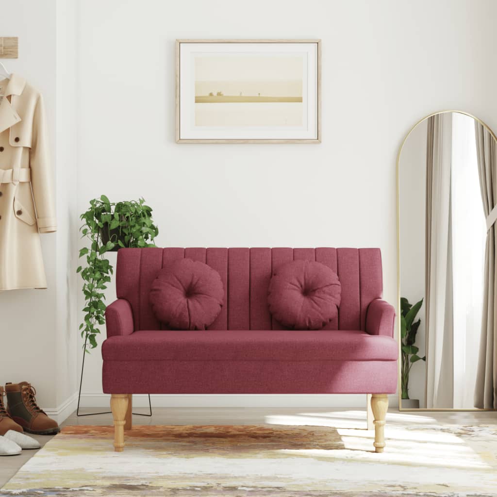 Red Wine Velvet Upholstered Bench with Cushions 113 X 64.5 X 75.5 Cm