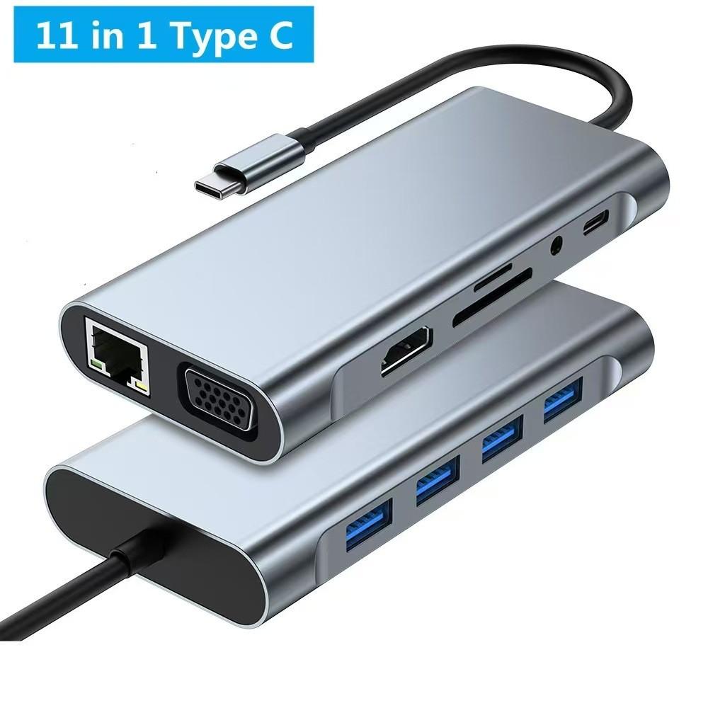 11 In 1 Type-C Docking Station Multi-Port Hub Adapter USB 3.0 with HD/VGA/LAN/Audio/Card Reader/USB Ports for Laptops
