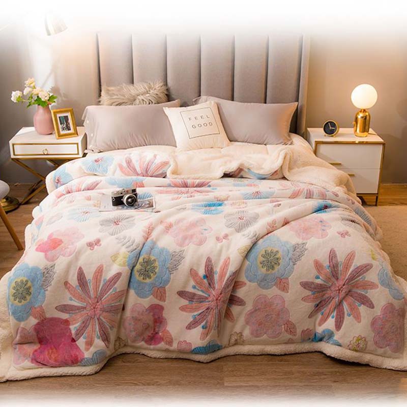 Lamb Wool Blanket Thickened Double Layer Flannel Keep Warm Quilt with Cotton Wadding Soft Sheet Double/single Bed Household Bedding Autumn Winter